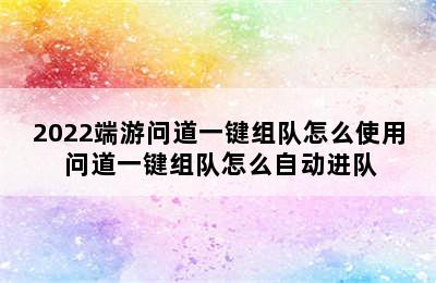 2022端游问道一键组队怎么使用 问道一键组队怎么自动进队